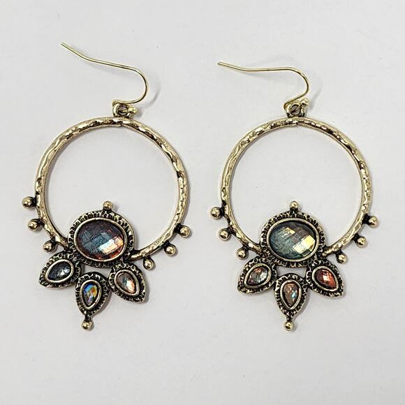 Gold Boho Queen Labradorite Earrings - Picture 1 of 6